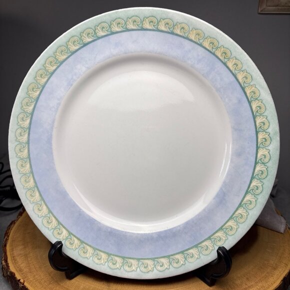 Corning Corelle "Palazzo" 10 3/4" Dinner Plate Blue/Green Rim Microwaveable - Picture 5 of 10